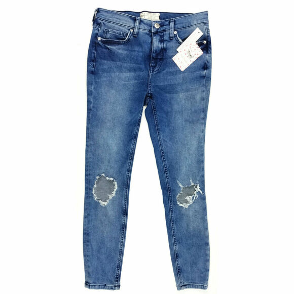 Free People Jeans Womens 26 Short Skinny Cropped Stretch Denim Distressed Ripped - Picture 1 of 5